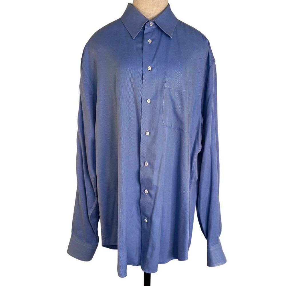 Armani Collezioni Mens Blue Button Front Longsleeve Shirt Large‎ 100% Cotton